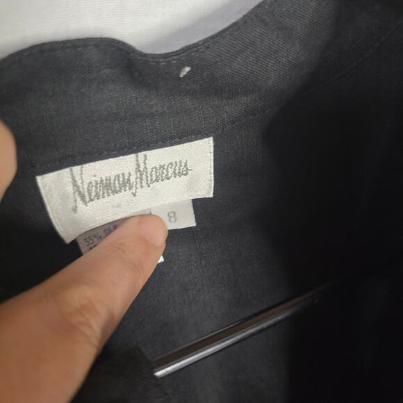 Neiman Marcus Vintage Linen Silk Blend Button Shirt Dress Short Sleeve Black 8. - Picture 5 of 6